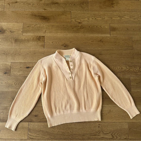 Rare Vintage L.L.Bean Henley Knit Ribbed Sweater Pale Peach Small - Picture 2 of 6